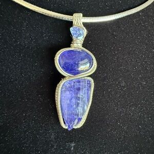 Sterling Silver Wire Wrapped Tanzanite triple stone Pendant